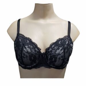 VICTORIA'S SECRET BLACK LACEY DREAMS ANGELS LINED DEMI BRA, SIZE 34D